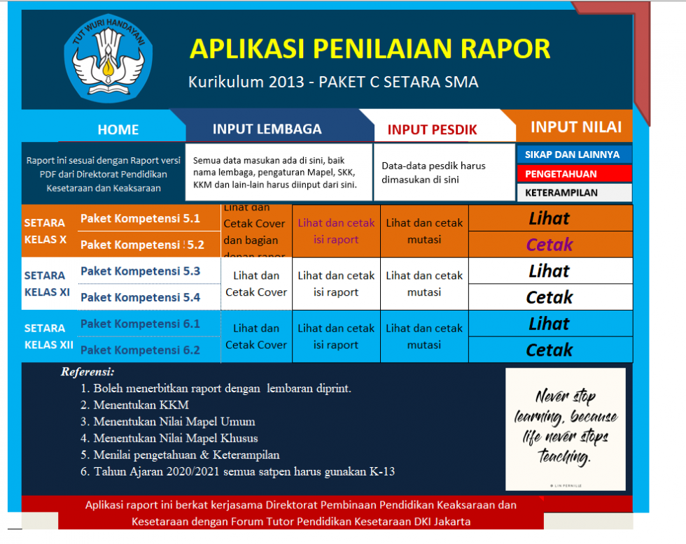 APLIKASI RAPOT K13 PAKET A,B DAN C KESETARAAN 2021-2022